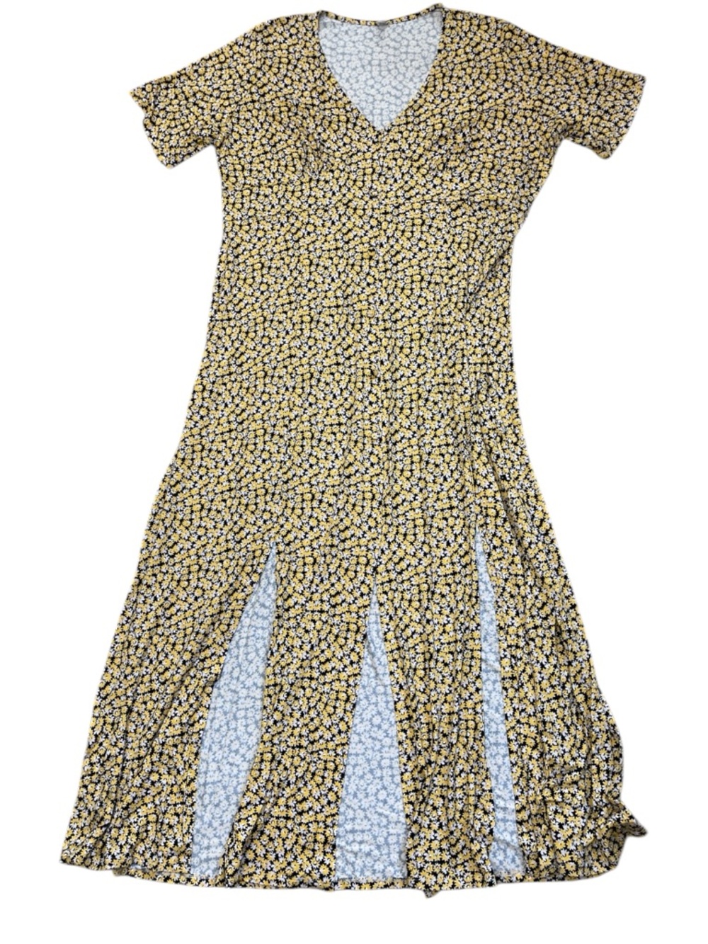ASOS Curve Yellow Daisy Floral Button-Front Stretch Knit Double Split Maxi Dress - Picture 2 of 4